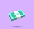 Money and cash bundle 3d icon. Dollar and bucks bundle stack symbol. Stack of US Dollar notes in green color. packs of paper money