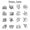 Money, Cash , Coin Bank note icon set in thin line style