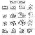 Money , Cash, Coin , Currency icon set in thin line style Royalty Free Stock Photo