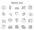 Money, Cash, Coin, Currency icon set in thin line style Royalty Free Stock Photo