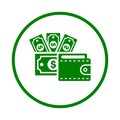 Money, cash, collection icon. Green vector design