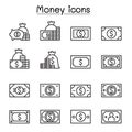 Money, cash, currency icon set in thin line style, editable stroke Royalty Free Stock Photo