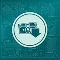 Money cash icon on a green background, with arrows in different directions. It appears on the electronic board. Royalty Free Stock Photo