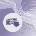 Money cash icon on purple abstract modern background. The lines in all directions. With room for your advertising. Royalty Free Stock Photo