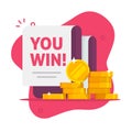 Money cash prize win reward icon vector graphic illustration red, giveaway present award flat cartoon surprize notice image Royalty Free Stock Photo