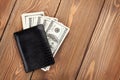 Money cash wallet on wooden table Royalty Free Stock Photo