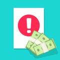 Money caution fraud alert notice as risk prevention activity or suspicious cash transaction warning attention notification vector Royalty Free Stock Photo