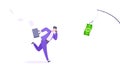 Money chase business concept with businessman running after dangling dollar and trying to catch it. Royalty Free Stock Photo