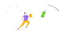 Money chase business concept with businessman running after dangling dollar and trying to catch it. Royalty Free Stock Photo