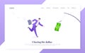 Money chase business concept with businessman running after dangling dollar and trying to catch it. Royalty Free Stock Photo