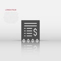 Money check icon in flat style. Checkbook vector illustration on white isolated background. Finance voucher business concept Royalty Free Stock Photo