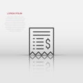 Money check icon in flat style. Checkbook vector illustration on white isolated background. Finance voucher business concept Royalty Free Stock Photo