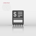 Money check icon in flat style. Checkbook vector illustration on white isolated background. Finance voucher business concept Royalty Free Stock Photo