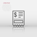 Money check icon in flat style. Checkbook vector illustration on white isolated background. Finance voucher business concept Royalty Free Stock Photo