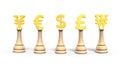 Money chess with golden currency symbol, 3D illustration. Royalty Free Stock Photo