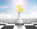 Money chess of golden dollar currency on chessboard