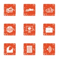 Money choice icons set, grunge style