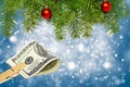 Money on Christmas background. Copy space Royalty Free Stock Photo
