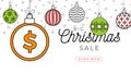 Money christmas greeting card in trendy line style. Merry Christmas and Happy New Year outline cartoon money banner. coin as a Royalty Free Stock Photo