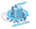 Money Circulation concept, cash money stack with radial loop arr