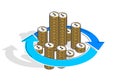 Money circulation, return on investment, currency exchange, cash