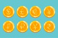 Money coin icon. Flat gold coin vector with currency symbol. Royalty Free Stock Photo