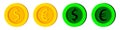 Money coin icon set. Dollar and Euro coin sign. Vector Royalty Free Stock Photo