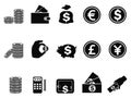 Money and coin icons set