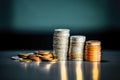 Money Coin Stack with Calculator, Golden Coins, Metal Money, Financial Investment Concept Royalty Free Stock Photo