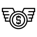 Money coin wings icon outline vector. Passive income