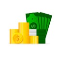 Money coins, bag. Budget icon. Abstract font with money coins. Royalty Free Stock Photo