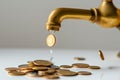 Money coins fall from the pipeline, water supply charges