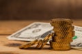 Money coins pile on table Royalty Free Stock Photo