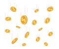 Money coins rain. Golden coin rain, wealth falling from above. Lottery winning, cartoon cash drop. Finance success Royalty Free Stock Photo