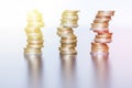 Money concept: Coins tacked on each other. Inflation, currency, savings, money Royalty Free Stock Photo