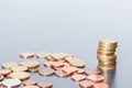 Money concept: Coins tacked on each other. Inflation, currency, savings, money Royalty Free Stock Photo