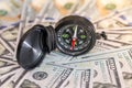 compass with dollar. close up. Royalty Free Stock Photo