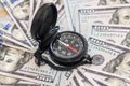 Money concept - compass with dollar. close up Royalty Free Stock Photo