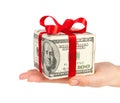 Money concept dollars in the form of a gift box in Royalty Free Stock Photo