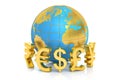 Money concept, global currencies. 3D rendering