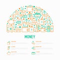 Money concept in half circle with thin line icons Royalty Free Stock Photo