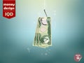 Money concept illustration, Iraqi dinar money paper on fish hook