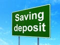 Money concept: Saving Deposit on road sign background