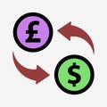 Money convert icon. Pound. Flat design style