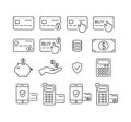 Money and credit card, debit card icon set. Payment, transactions and banking icons.