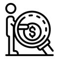 Money credit under magnifier icon, outline style Royalty Free Stock Photo