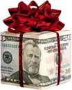 Money Cube with Red Bow - Isolated Royalty Free Stock Photo