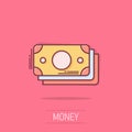 Money currency banknote icon in comic style. Dollar cash cartoon vector illustration on isolated background. Banknote bill splash Royalty Free Stock Photo