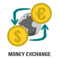 Money Currency Exchange In Dollar & Euro With Globe in Center of Sign Symbol Royalty Free Stock Photo