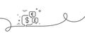 Money currency line icon. Cash exchange sign. Continuous line with curl. Vector
